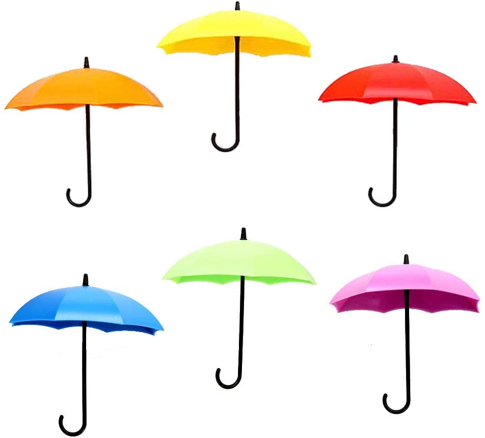 Set of three umbrella hooks, red, pink yellow