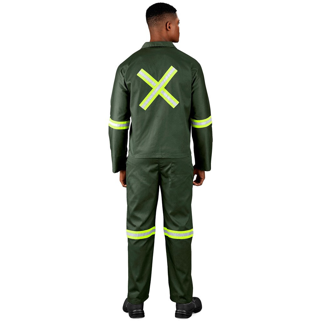 Acid Resistant Polycotton Conti Suit - Reflective Arm, Legs & Back - Yellow Tape - OLIVE / 48