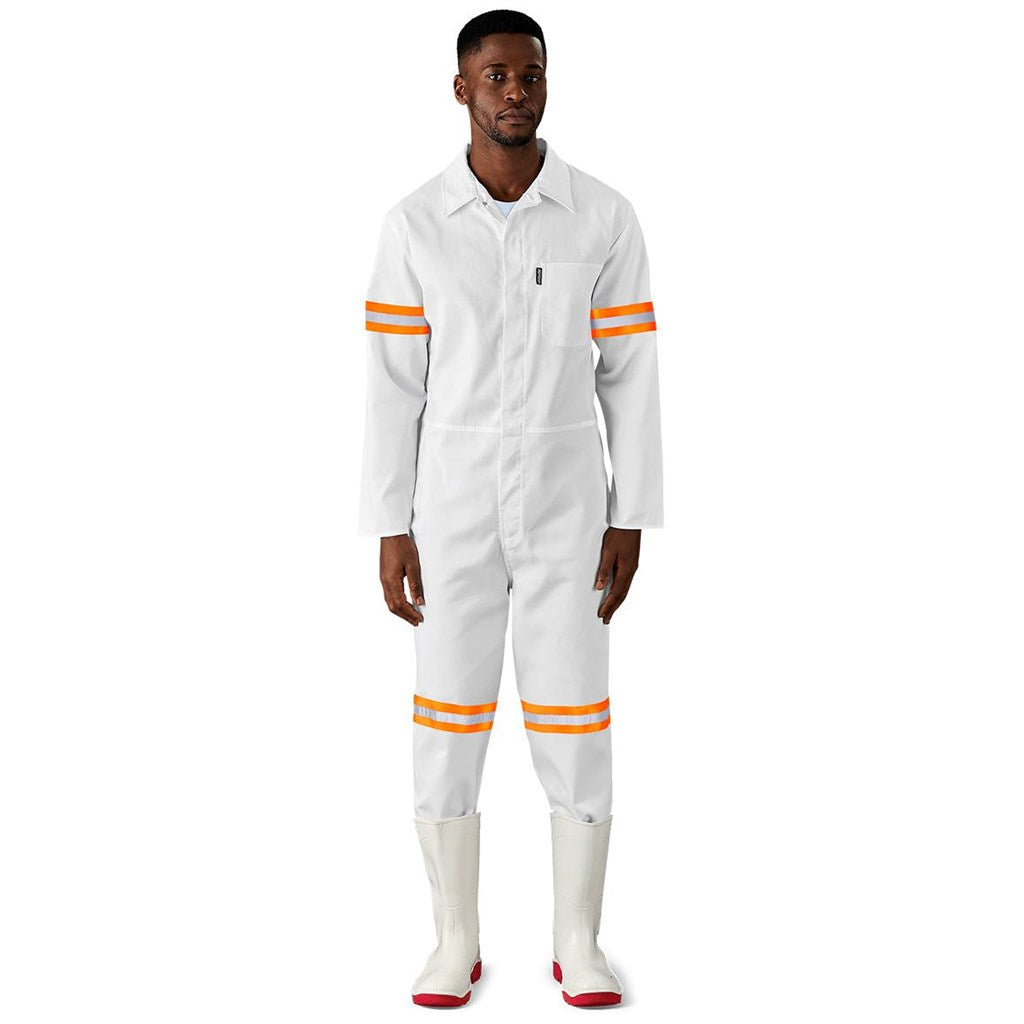 Safety Polycotton Boiler Suit - Reflective Arms & Legs - Orange Tape - WHITE / 40