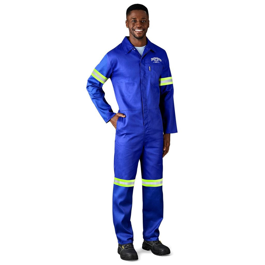 Safety Polycotton Boiler Suit - Reflective Arms Legs & Back - Yellow Tape - WHITE / 32