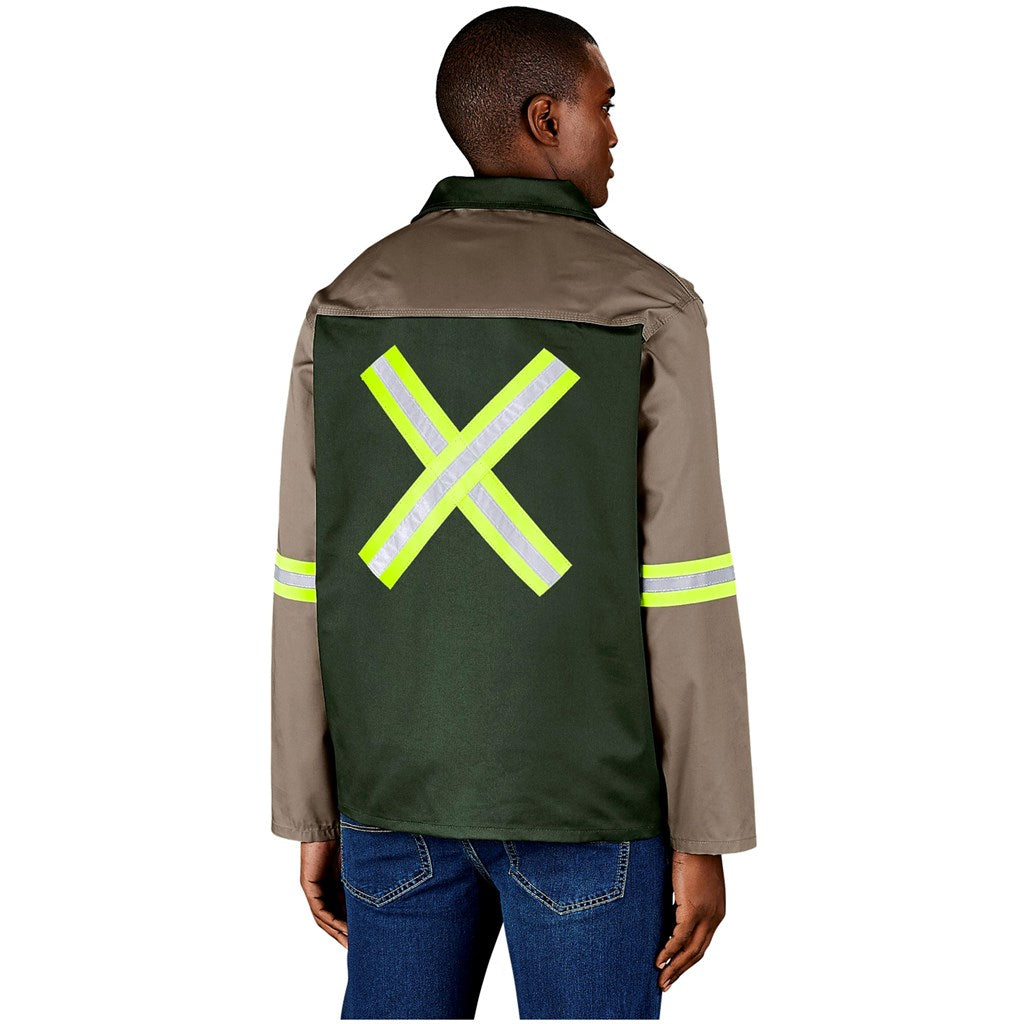 Site Premium Two-Tone Polycotton Jacket - Reflective Arms & Back - Yellow Tape - KHAKI / 5XL