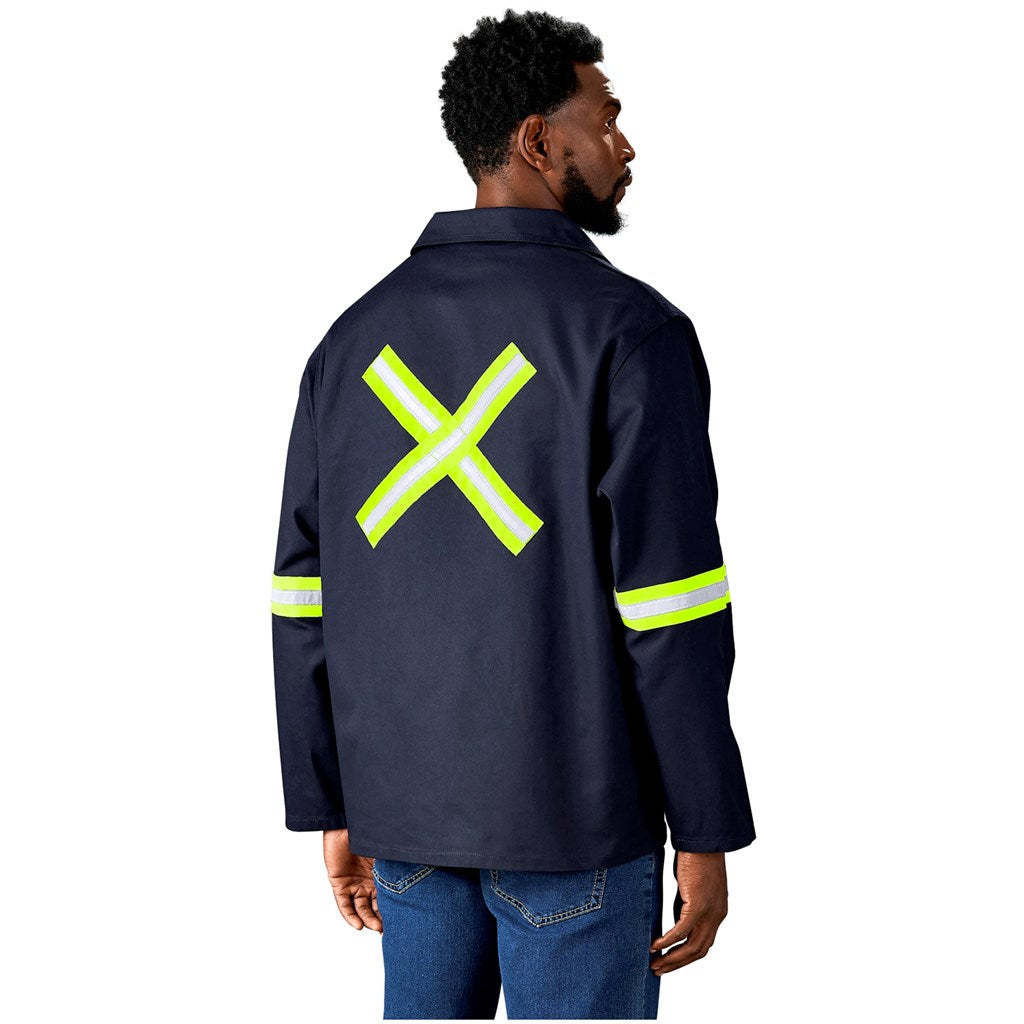 Artisan Premium 100% Cotton Jacket - Reflective Arms & Back - Yellow Tape - NAVY / S