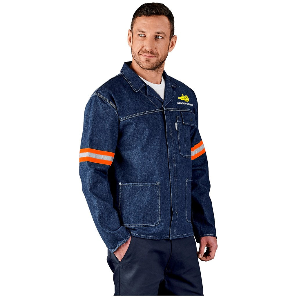 Cast Premium 100% Cotton Denim Jacket - Reflective Arms - Orange Tape - BLUE / 3XL