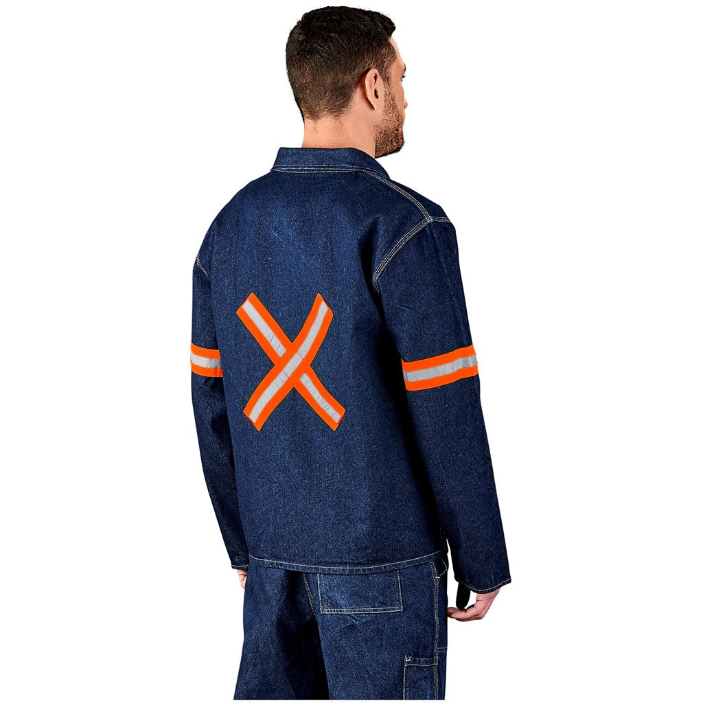 Cast Premium 100% Cotton Denim Jacket - Reflective Arms & Back - Orange Tape - BLUE / 4XL