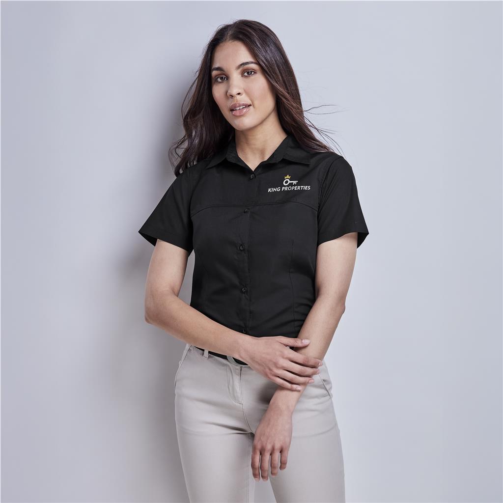 Ladies Short Sleeve Empire Shirt - NAVY / S