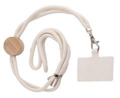 Bamboo Disc Cotton Cell Phone Holder - Natural / 60cm (l) - rope / 3cm (diam) - disc