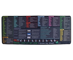 Excel Cheat Sheet Desk Mat / Mousepad XL - Black & Multicoloured / 80 (l) x 30 (w) x 0.3 (d)