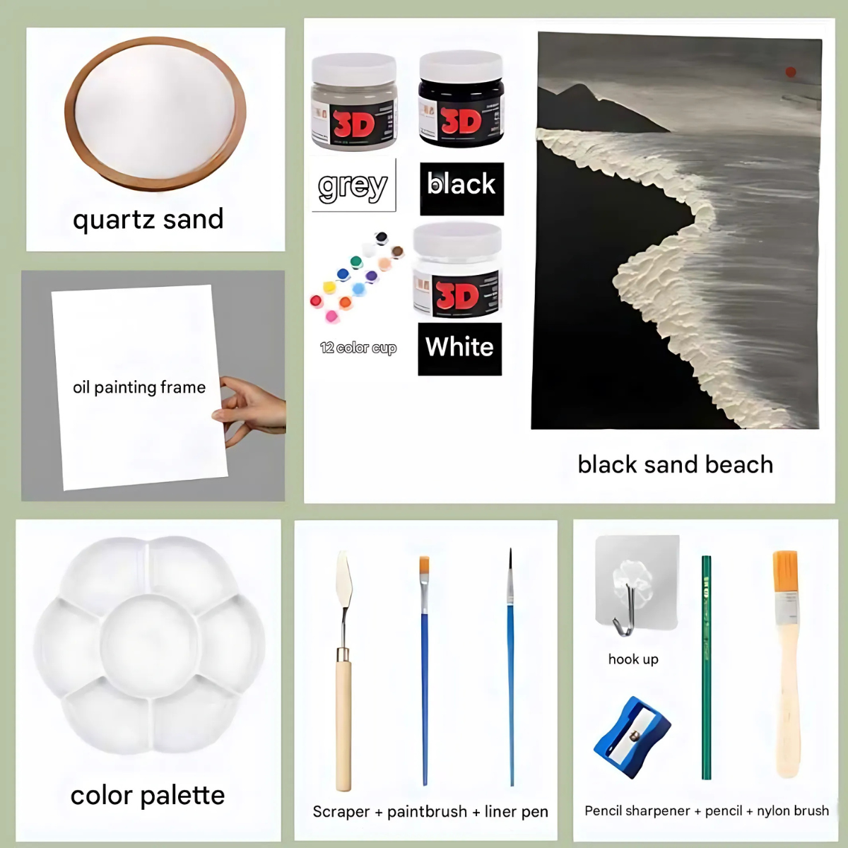 Black Sand Beach Textured Painting Kit – Quartz Sand Canvas (20x30cm)