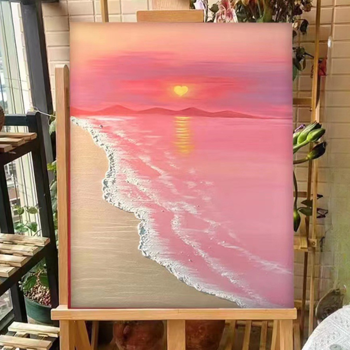 Heart-Beating Beach Textured Painting Kit – DIY 3D Canvas with Quartz Sand (20x30cm)