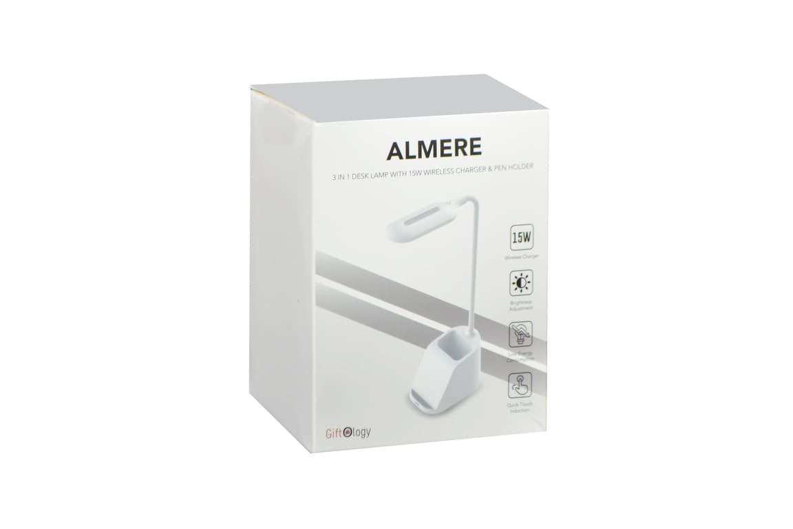 ALMERE - Giftology 3-in-1 Desk Lamp with 15W Wireless Charger & Pen Holder - White