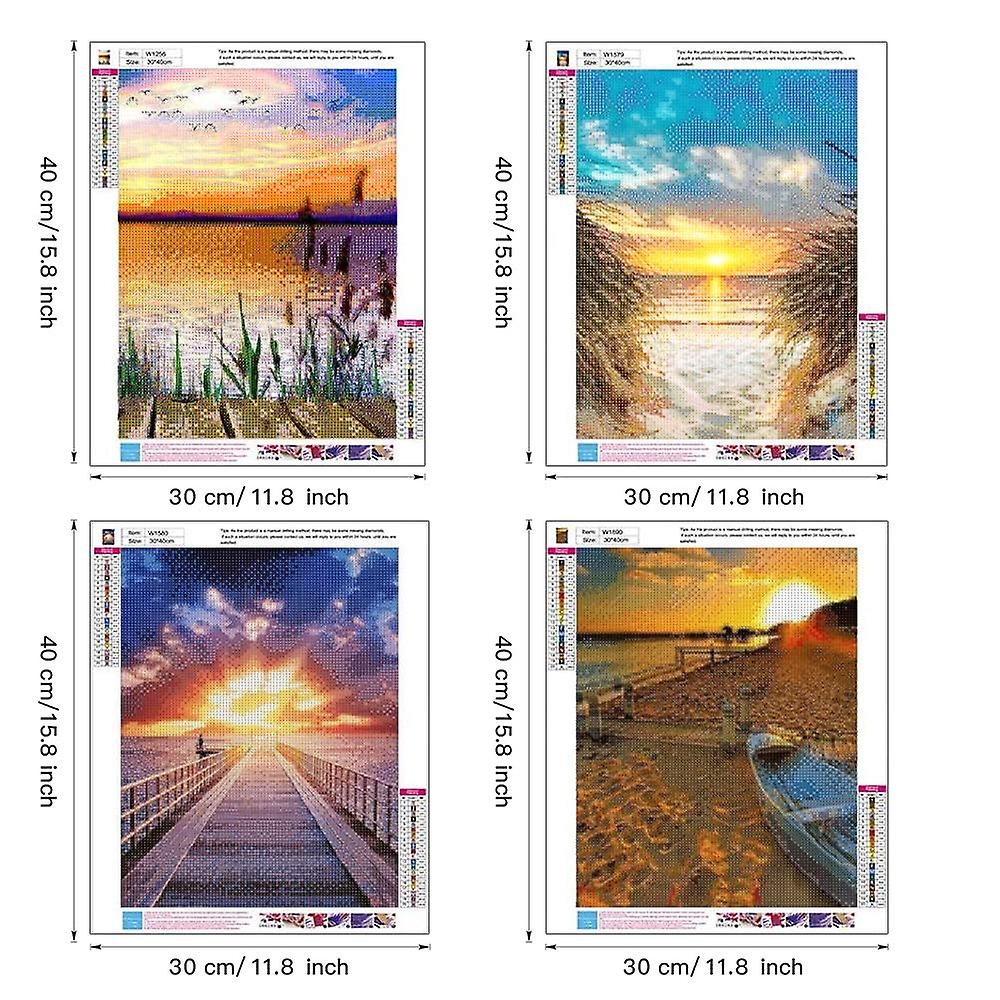 A Set of 4 Diamond dot painting 30 x 40 cm ( Sandy beach, Ship, sea and Bridge)