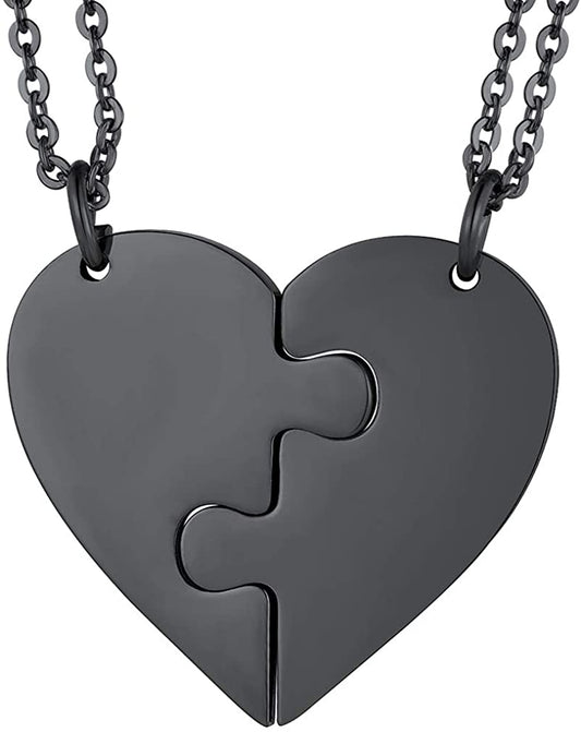 2 Pieces Heart-shaped Pendant Necklaces- Black