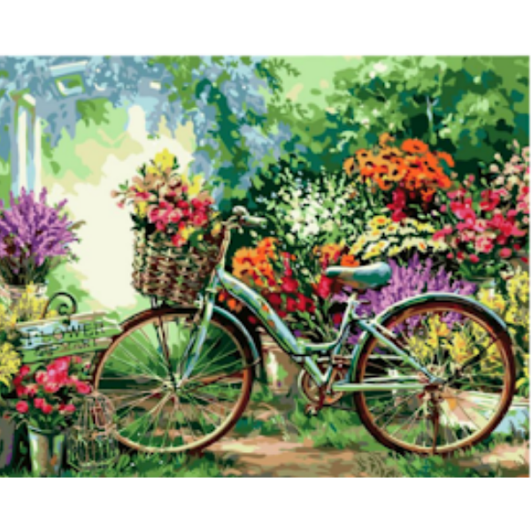 Adult Paint by numbers - Bicycle Flower Framed canvas 50 x 40