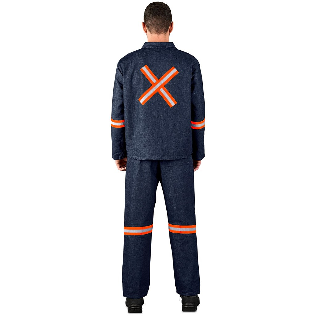 Vintage 100% Cotton Denim Conti Suit - Reflective Arms, Legs & Back - Orange Tape - DARK BLUE / 54