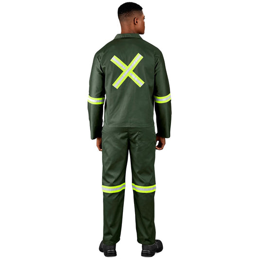 Acid Resistant Polycotton Conti Suit - Reflective Arm, Legs & Back - Yellow Tape - OLIVE / 36