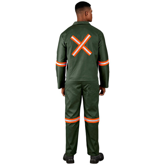 Acid Resistant Polycotton Conti Suit - Reflective Arm, Legs & Back - Orange Tape - OLIVE / 32