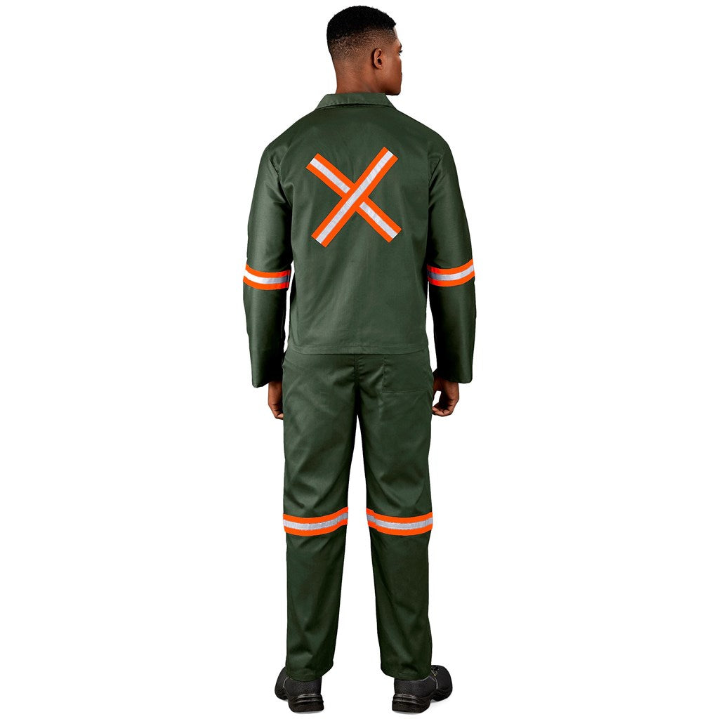 Acid Resistant Polycotton Conti Suit - Reflective Arm, Legs & Back - Orange Tape - OLIVE / 38