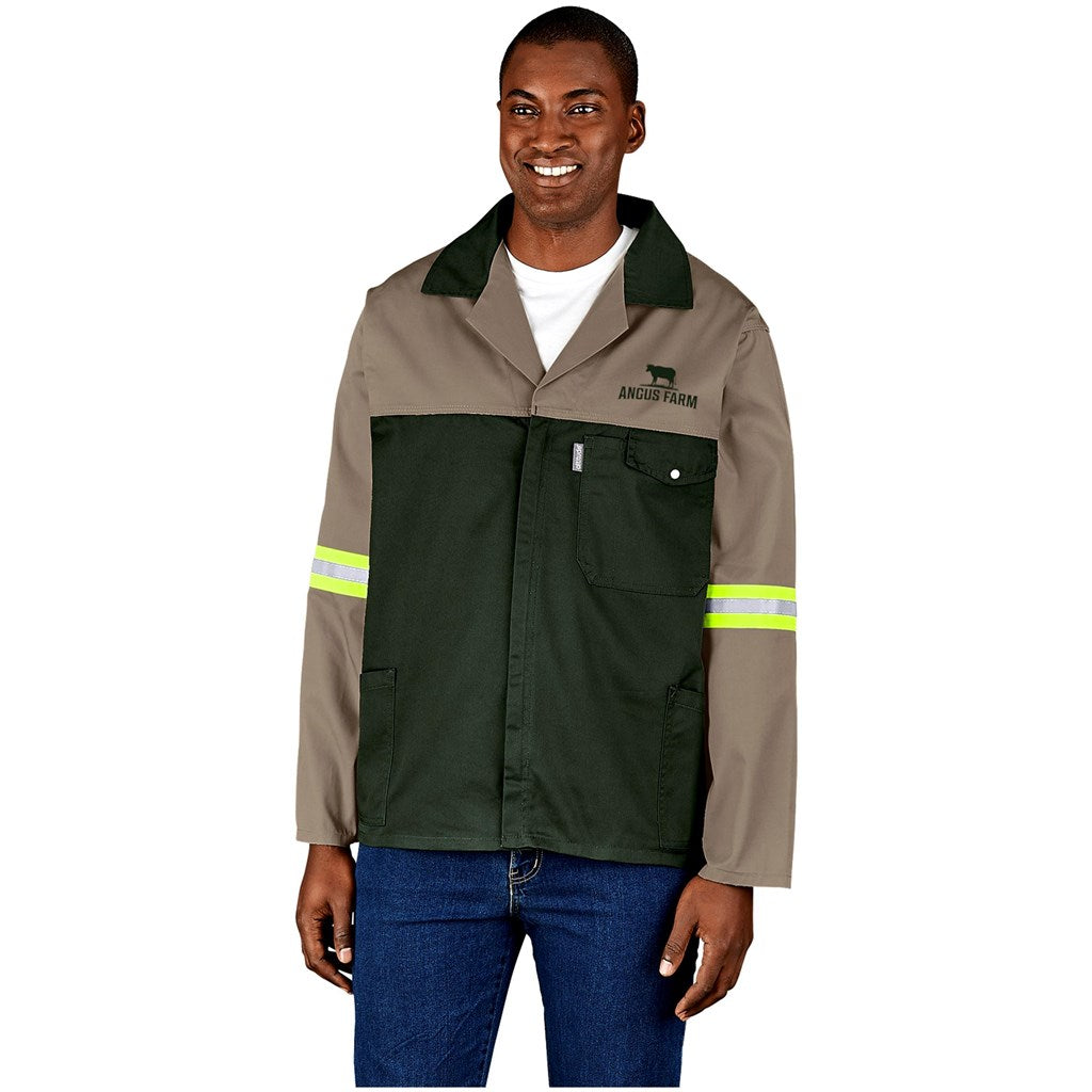 Site Premium Two-Tone Polycotton Jacket - Reflective Arms - Yellow Tape - KHAKI / XL