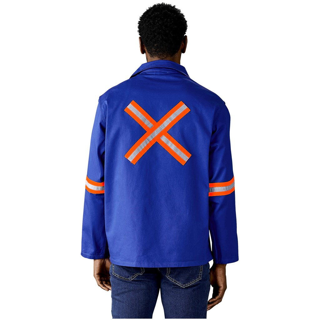 Artisan Premium 100% Cotton Jacket - Reflective Arms & Back - Orange Tape - NAVY / 2XL
