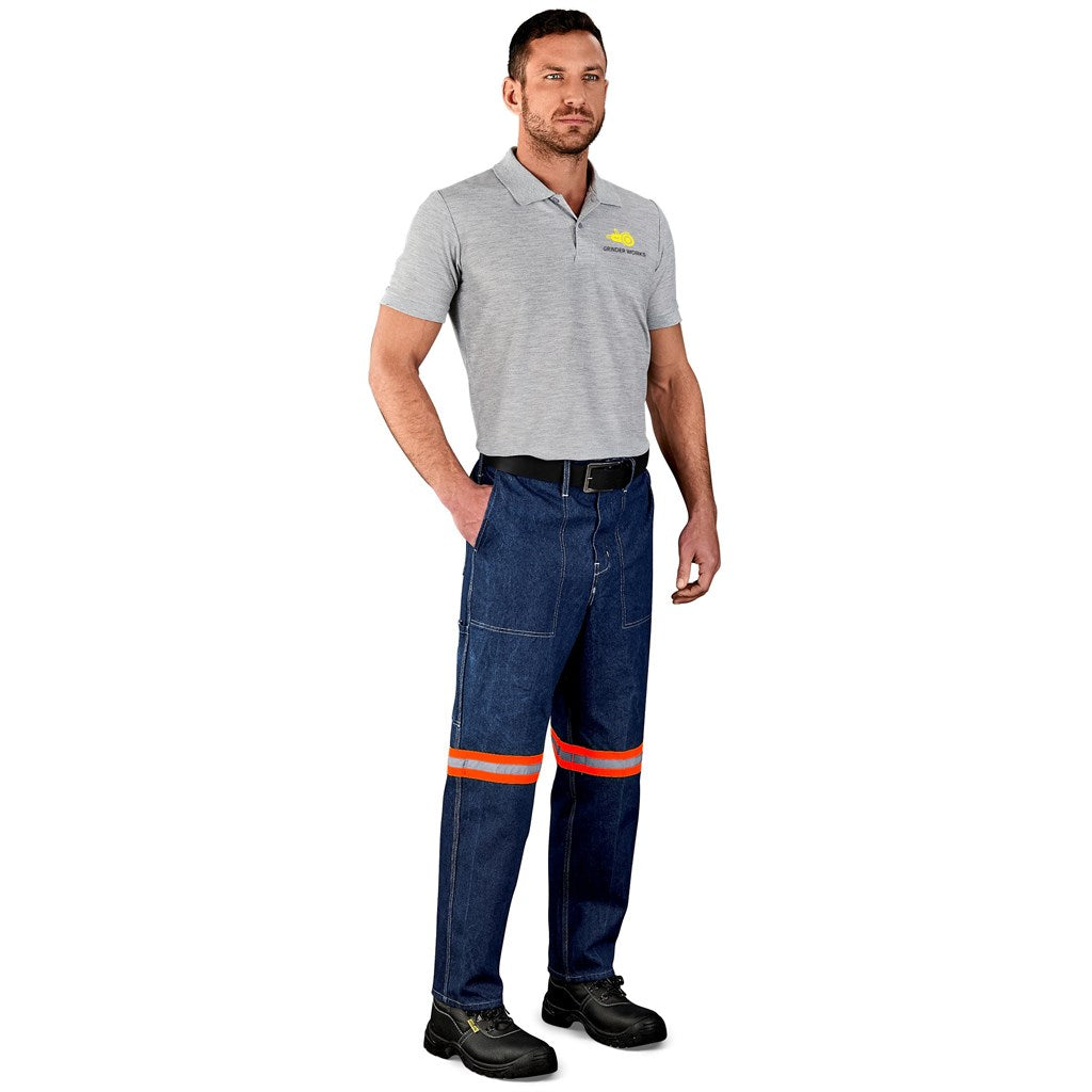 Cast Premium 100% Cotton Denim Pants - Reflective Legs - Orange Tape - BLUE / 42