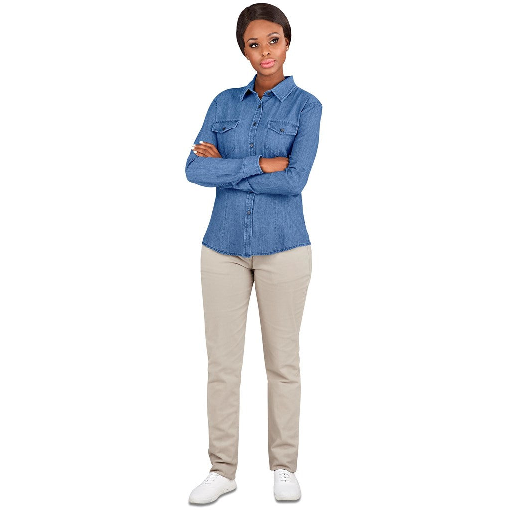 Ladies Long Sleeve Eastwood Denim Shirt - DARK BLUE / 4XL