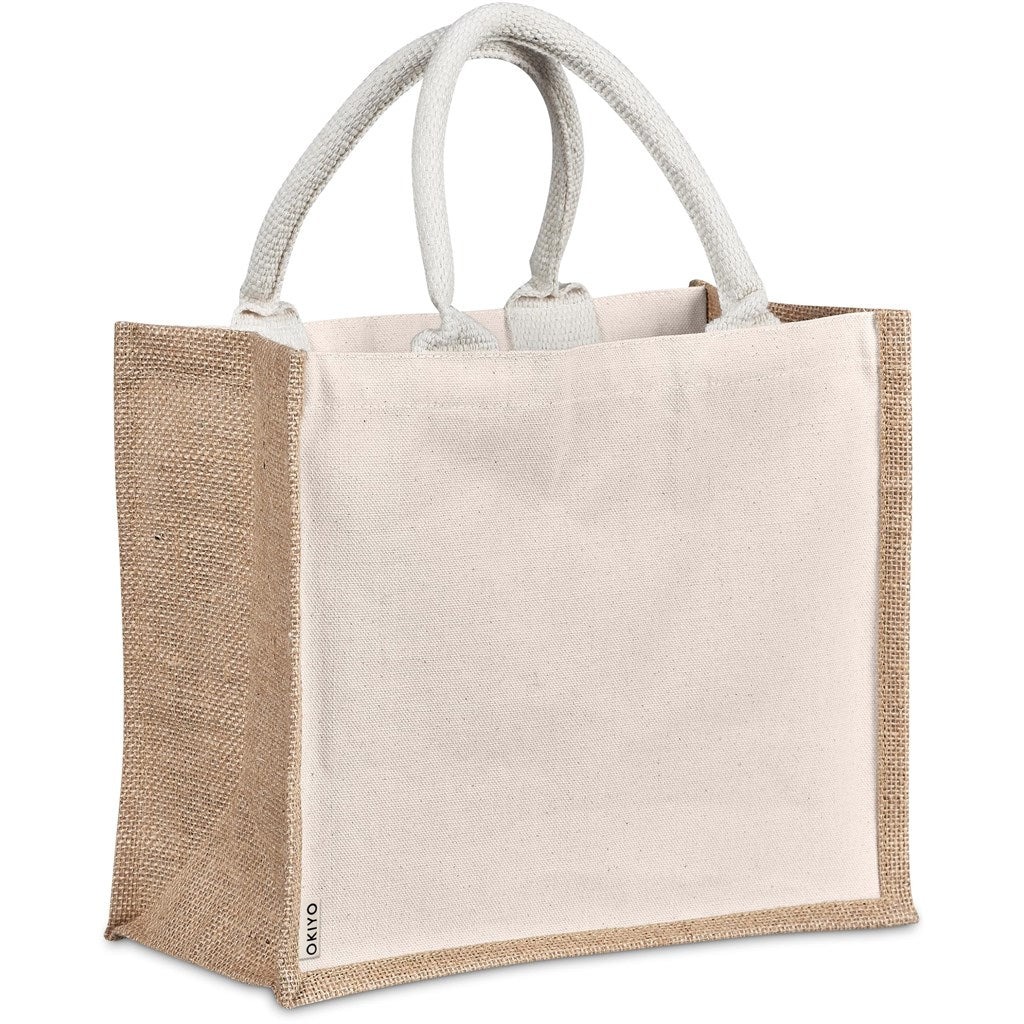 Okiyo Chinsai Midi Jute & Cotton Tote - Natural