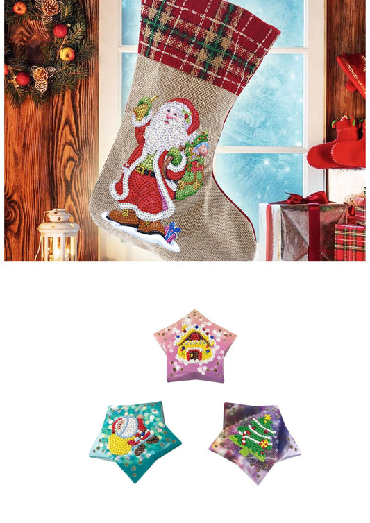 Fairy Lights Christmas Twinkles & Father Christmas stocking - Diamond Dot art