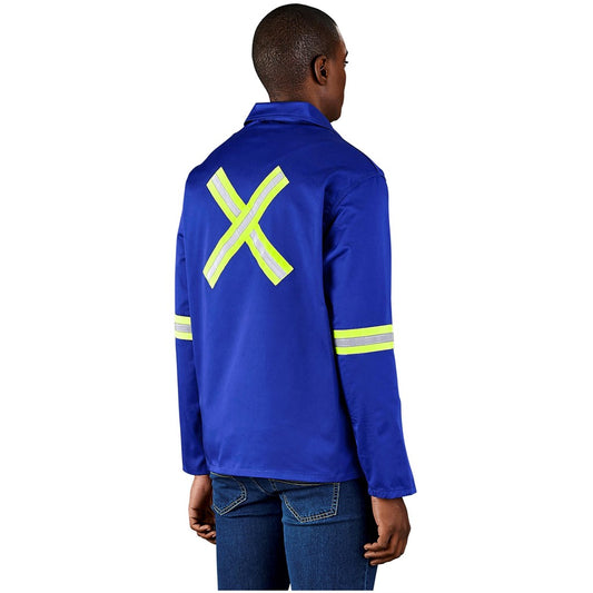 Site Premium Polycotton Jacket - Reflective Arms & Back - Yellow Tape - Royal Blue
