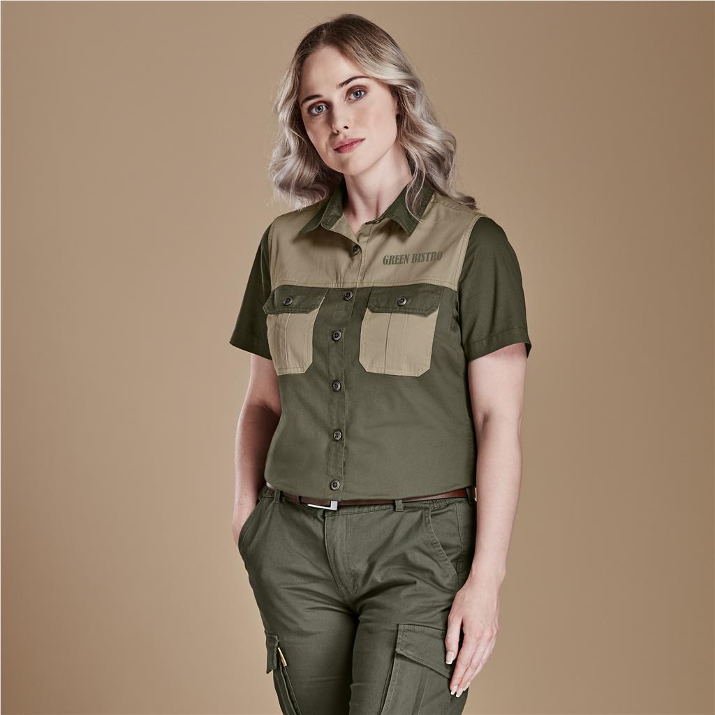 Ladies Short Sleeve Serengeti 2-Tone Bush Shirt - STONE / 3XL