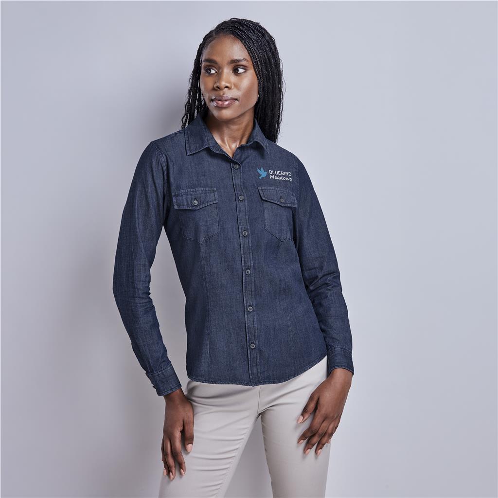 Ladies Long Sleeve Eastwood Denim Shirt - DARK BLUE / 4XL