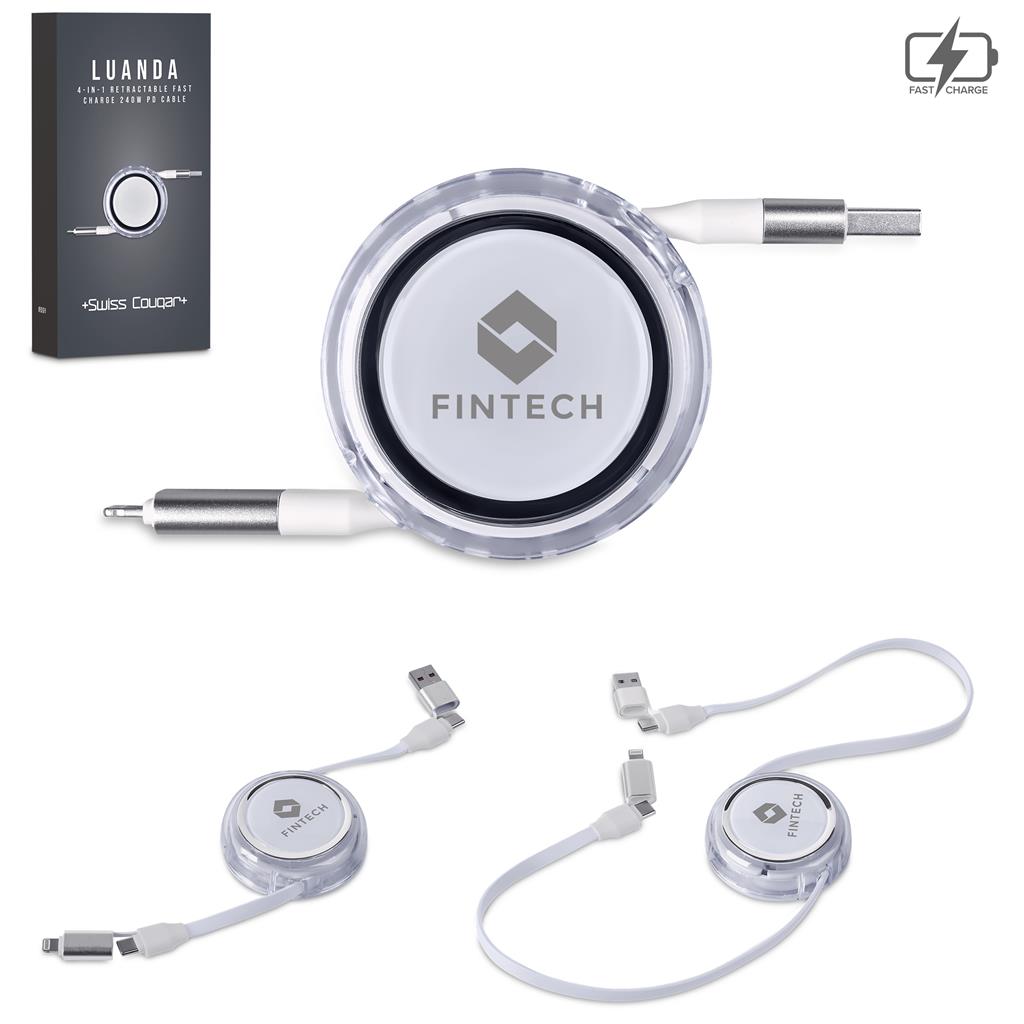 Swiss Cougar Luanda 4-in-1 Retractable Fast Charge 240W Power Delivery Cable