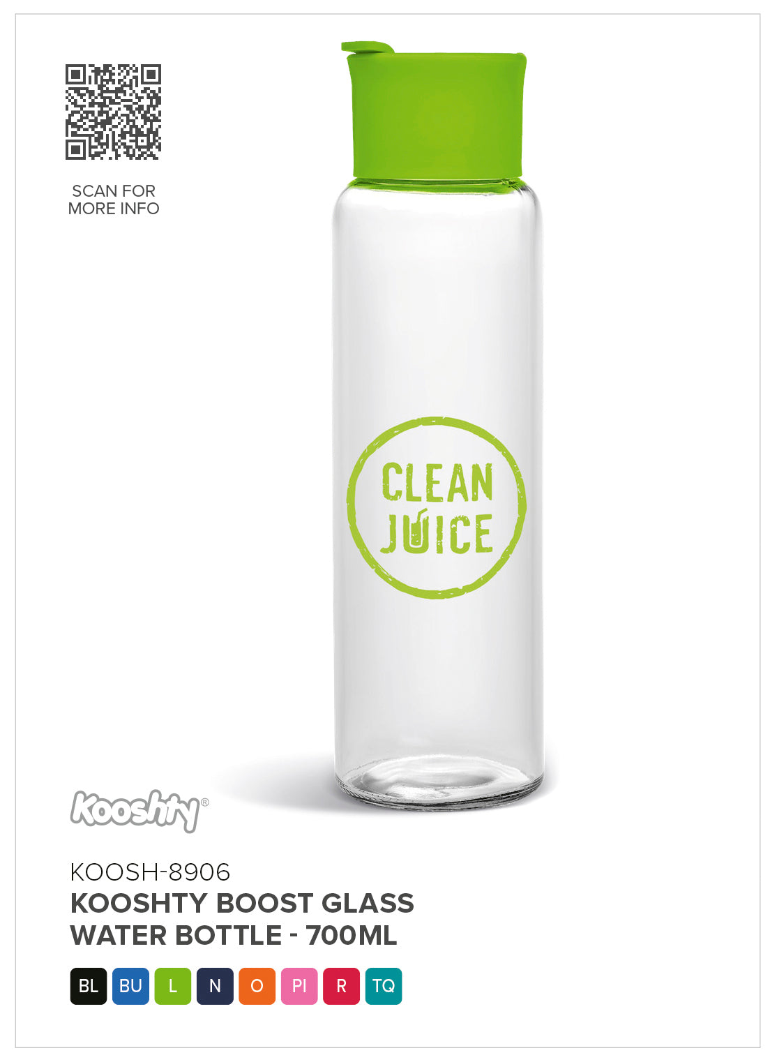 Kooshty Boost Glass Water Bottle - 700ml