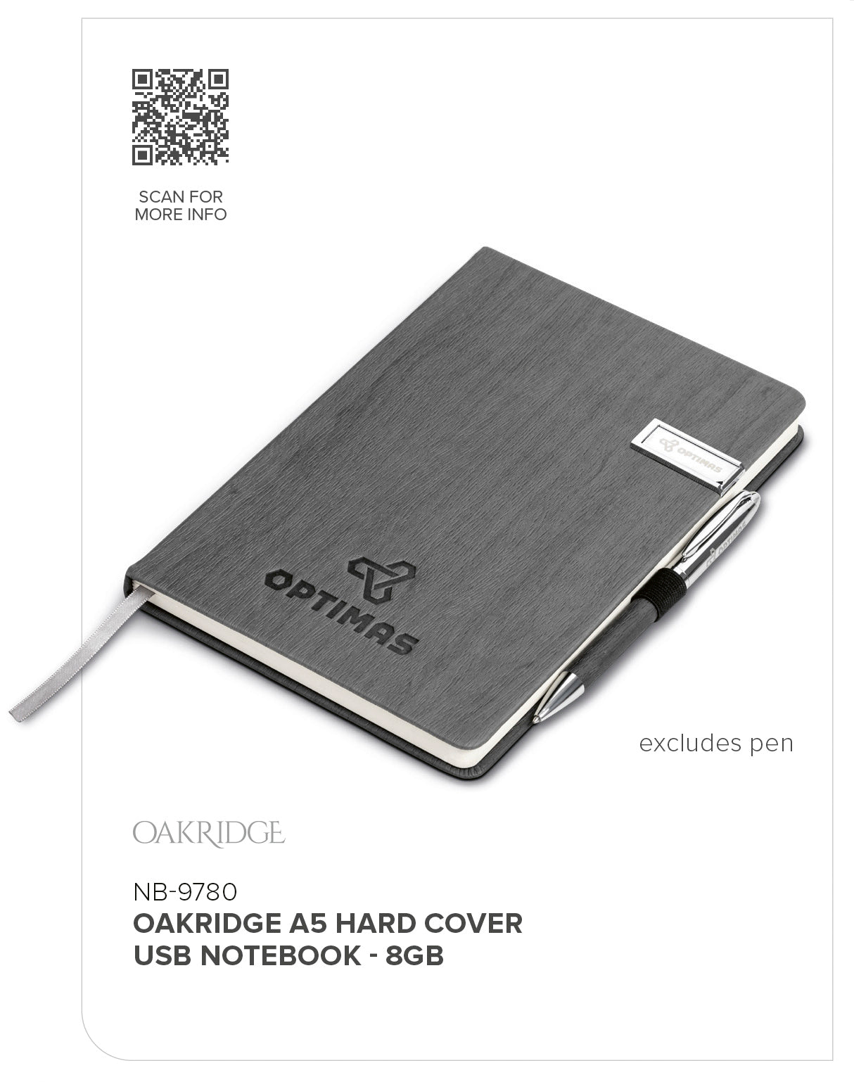 Oakridge A5 Hard Cover USB Notebook - 8GB