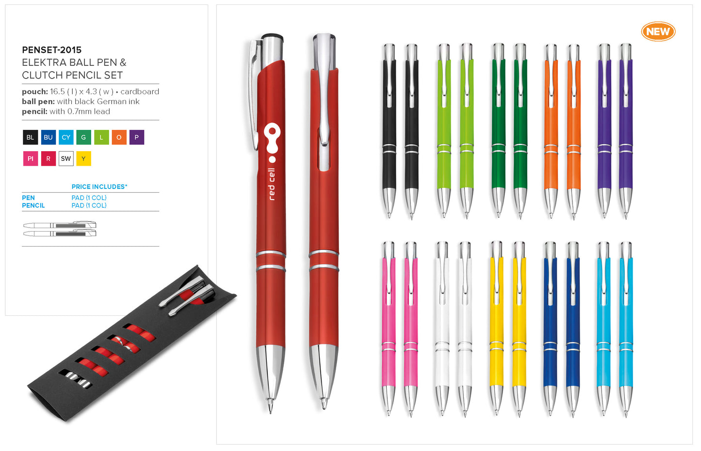 Electra Ball Pen & Pencil Set - Cyan