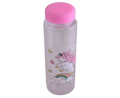 500ml Unicorn Waterbottle (Clouds) - Transparent. Pink lid / 6.5 (w) x 19 (h) x 6.5 (d)