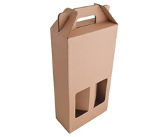 Kraft Double 750ml Wine Bottle Gift Box - Brown / 16 (h) x 32 (h) x 7 (d) - open / 23.5 (w) x 46.5 (h) x 0.3 (d) - closed