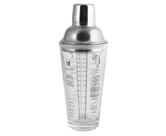 400ml Glass Cocktail Shaker - Transparent &amp; Silver / 8.5 (w) x 22 (h) x 6 (d)