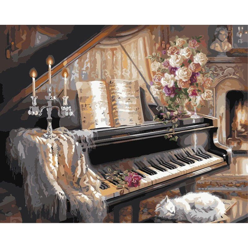 Paint By numbers for Adult - Victorian Piano Framed Canvas