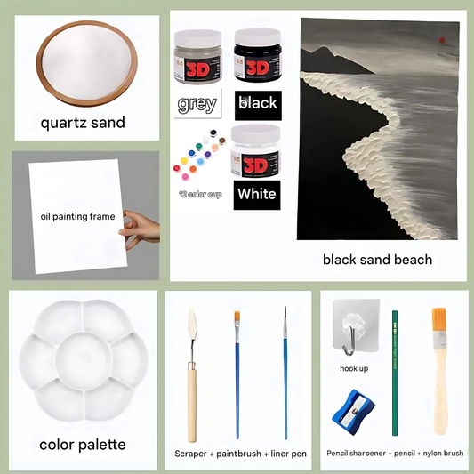 Black Sand Beach Textured Painting Kit – Quartz Sand Canvas (20x30cm)