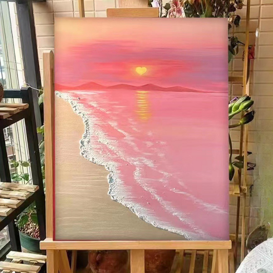 Heart-Beating Beach Textured Painting Kit – DIY 3D Canvas with Quartz Sand (20x30cm)