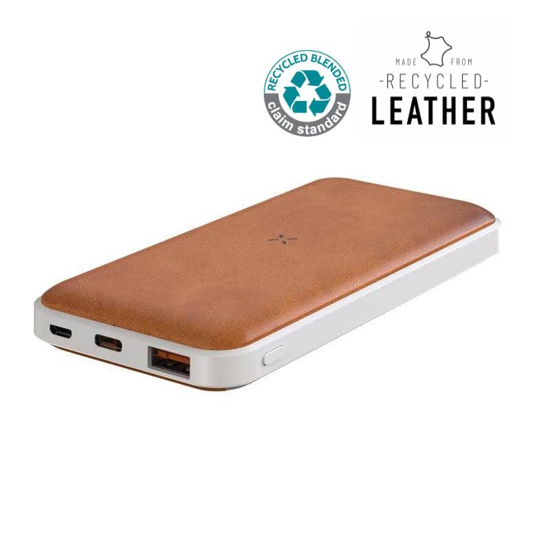 ALBECK - Recycled Leather 10000mAh PD Powerbank - White/Tan