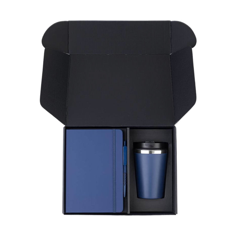 KOKSI - Giftology Set of Double Walled Tumbler, A5 Notebook and Pen - Navy Blue