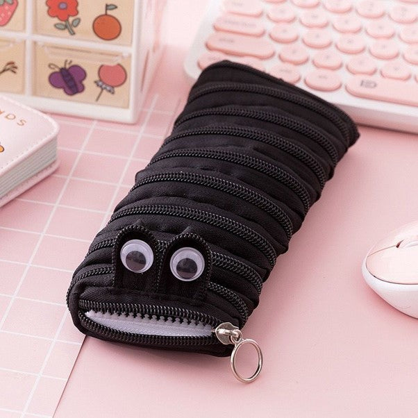 Zipper Little Monster Pencil Case-Black