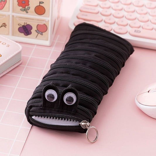 Zipper Little Monster Pencil Case-Black